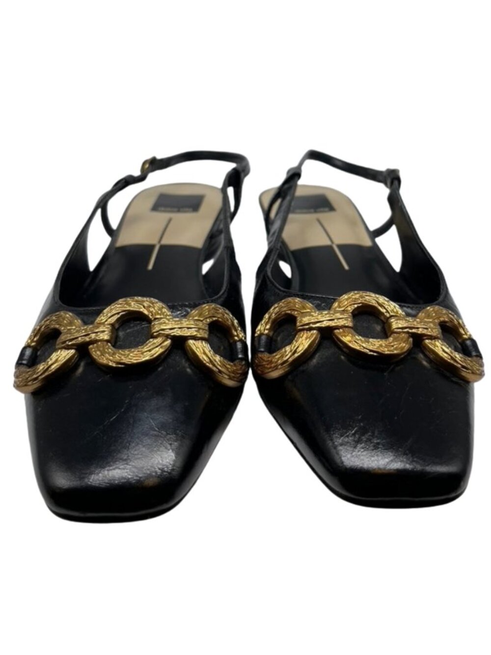 Dolce Vita Black Gold Chain Square Toe Slingback Flats Size 10
